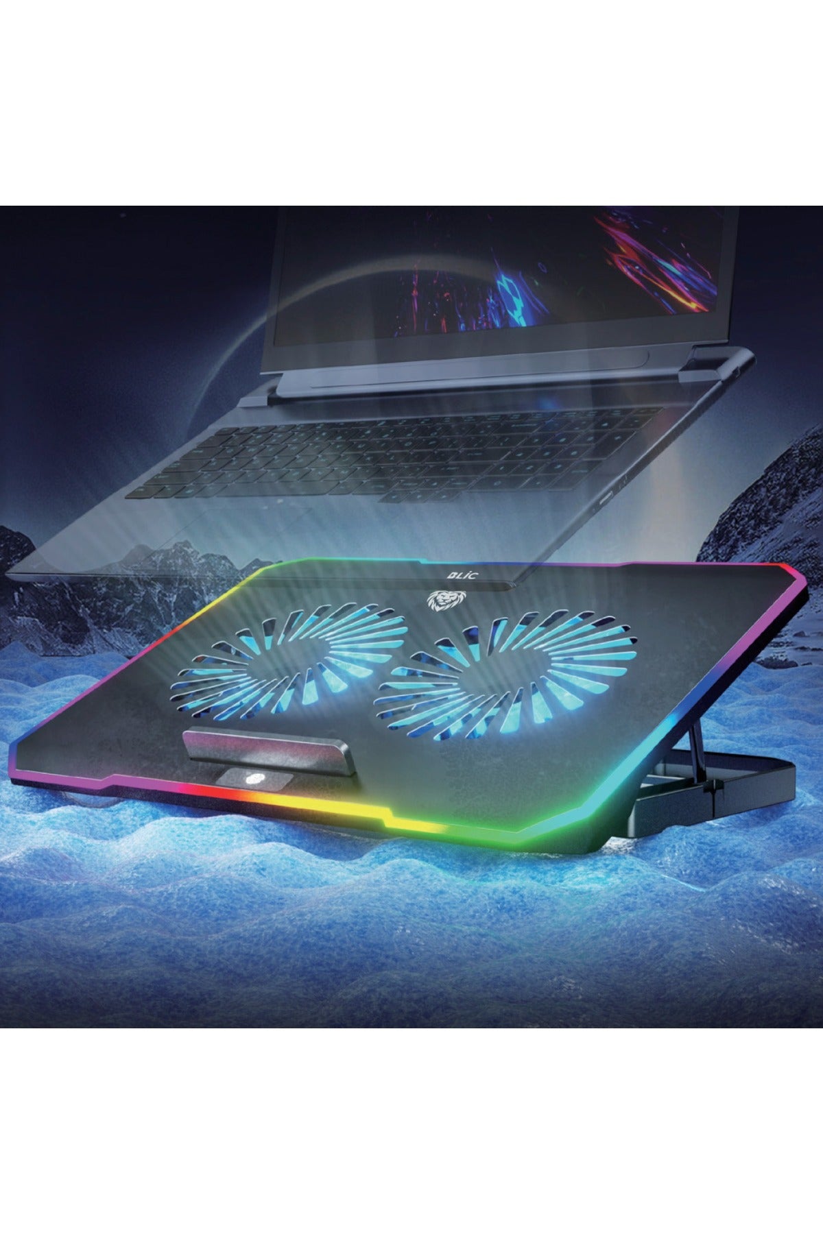 Laptop Soğutucu Çift Fanlı 9-17" Inç 1200RPM Telefon Tutacaklı Laptop Notebook Dizüstü Soğutucu