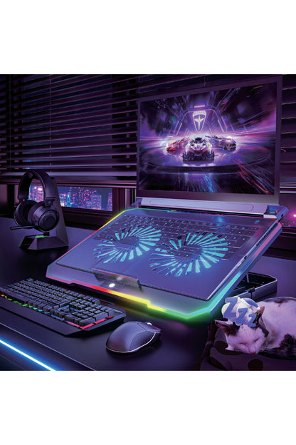 Laptop Soğutucu Çift Fanlı 9-17" Inç 1200RPM Telefon Tutacaklı Laptop Notebook Dizüstü Soğutucu