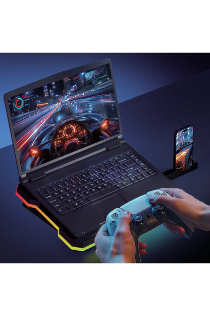 Laptop Soğutucu Çift Fanlı 9-17" Inç 1200RPM Telefon Tutacaklı Laptop Notebook Dizüstü Soğutucu