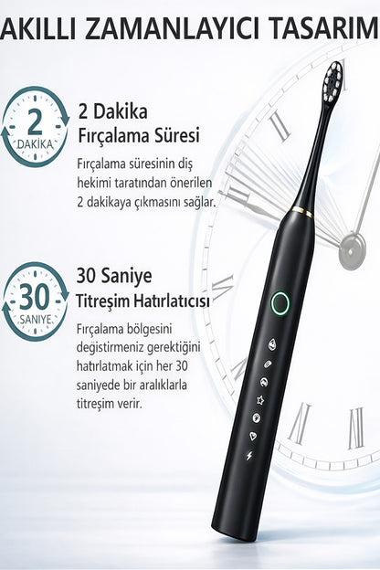Şarjlı Sonic Diş Fırçası 6 Mod 4 Başlık IPX7 Su Geçirmez Elektrikli Diş Temizleme Fırçası Titreşimli