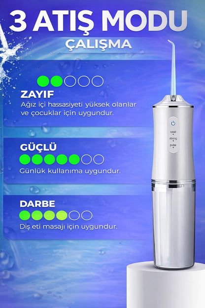Şarjlı 4 Başlıklı Taşınabilir Ağız Duşu ve Diş Protez Bakım 3 Modlu Diş Arası Temizleyici