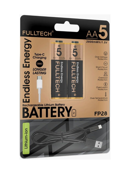 Şarjlı Kalın Kalem Pil AA Şarj Edilebilir Pil 1.5V 2800mWh Lityum-İon Kalın Pil AA 5 Type-C Şarjlı