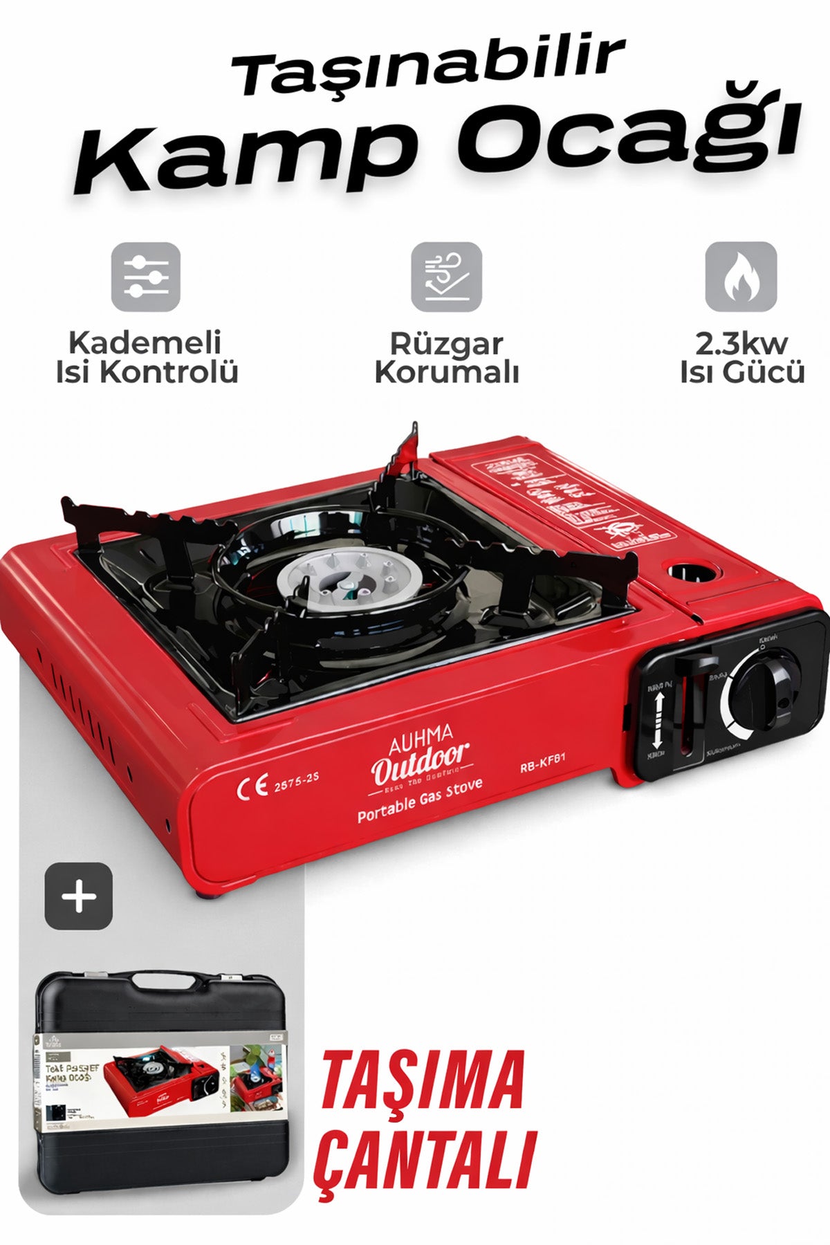 Kamp Ocağı 2.3kw Tekli Portatif Taşınabilir Tekli Gazlı Ocak Rüzgar Korumalı Piknik Kamp Bahçe