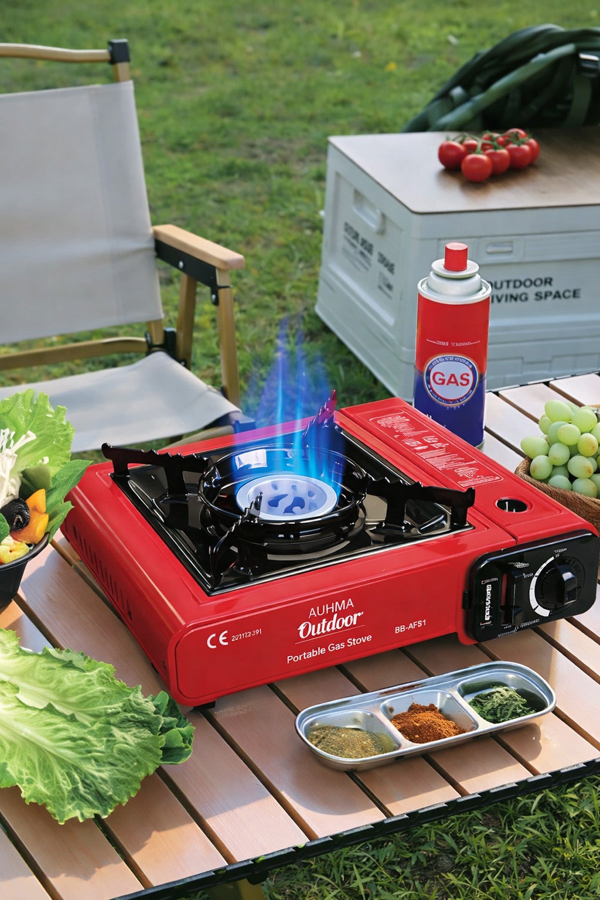 Kamp Ocağı 2.3kw Tekli Portatif Taşınabilir Tekli Gazlı Ocak Rüzgar Korumalı Piknik Kamp Bahçe