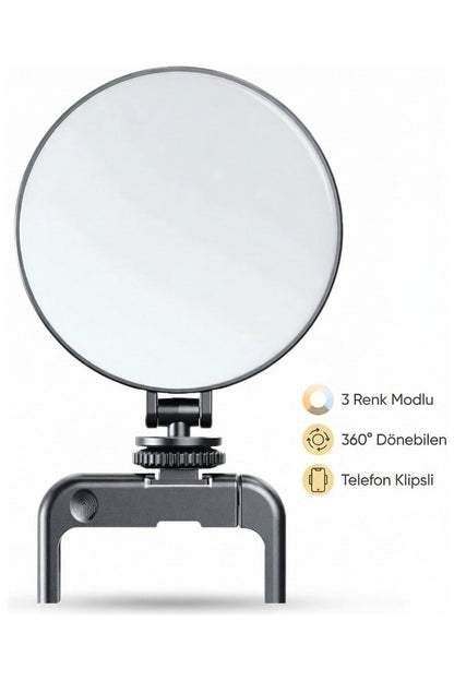 Şarjlı Telefon Led Işık Tutucu Telefon Klipsli Selfie Video Kamera Işık Tripod Uyumlu 3 Renk LED