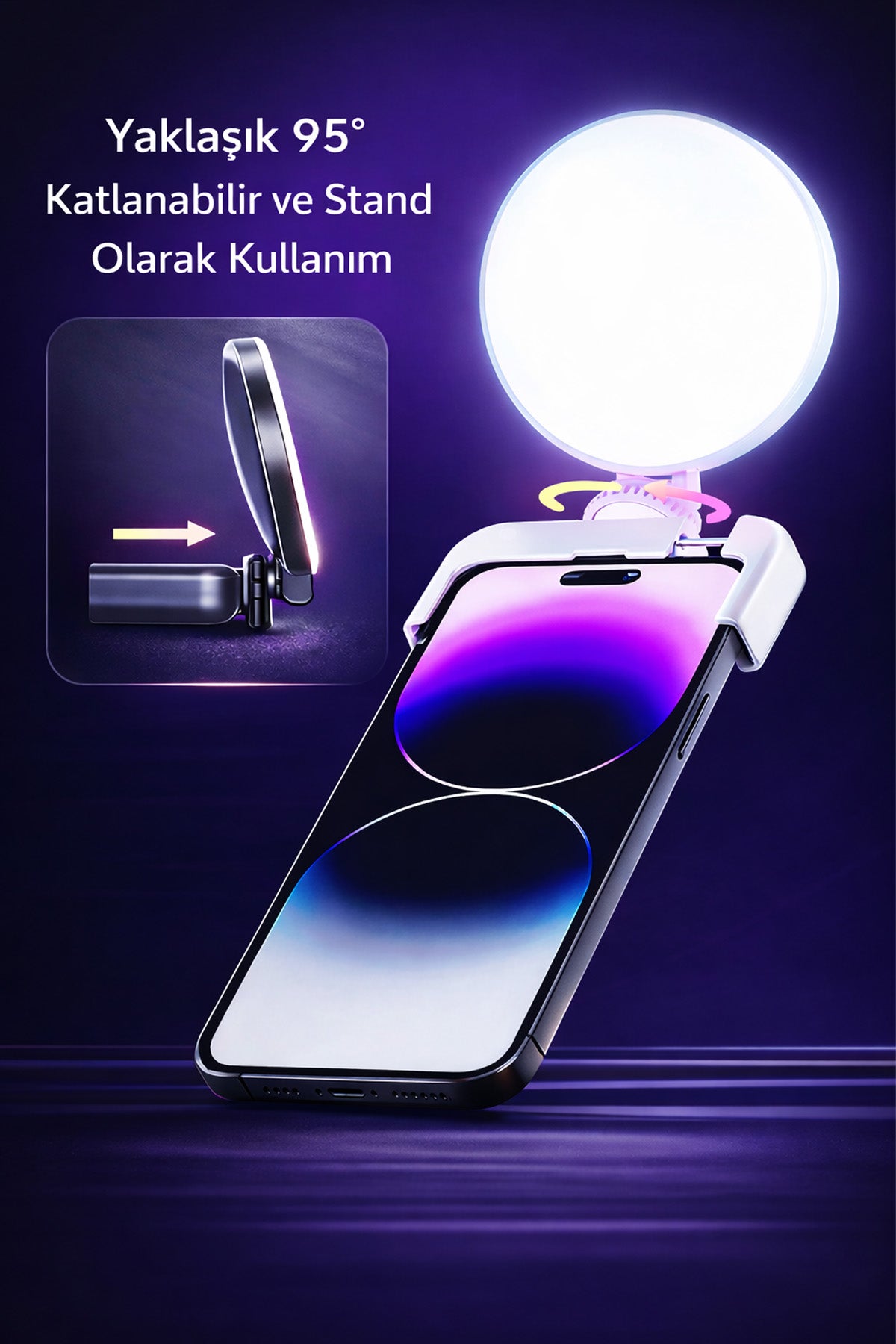 Şarjlı Telefon Led Işık Tutucu Telefon Klipsli Selfie Video Kamera Işık Tripod Uyumlu 3 Renk LED