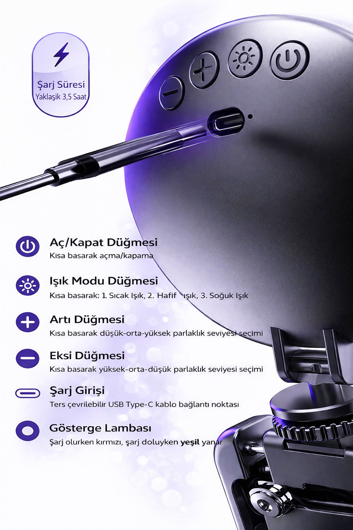 Şarjlı Telefon Led Işık Tutucu Telefon Klipsli Selfie Video Kamera Işık Tripod Uyumlu 3 Renk LED