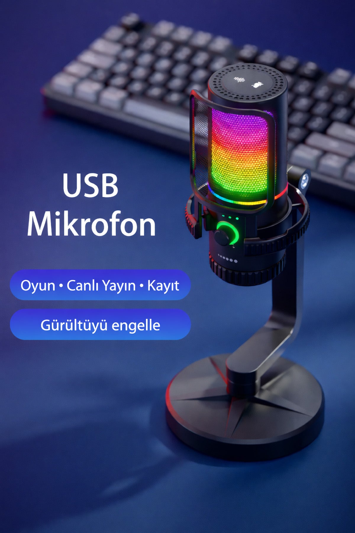 Condenser Yayıncı Mikrofonu Profesyonel RGB PC/PS4/PS5 Gamer Oyuncu Tiktok Youtube İnstagram Mikrofon