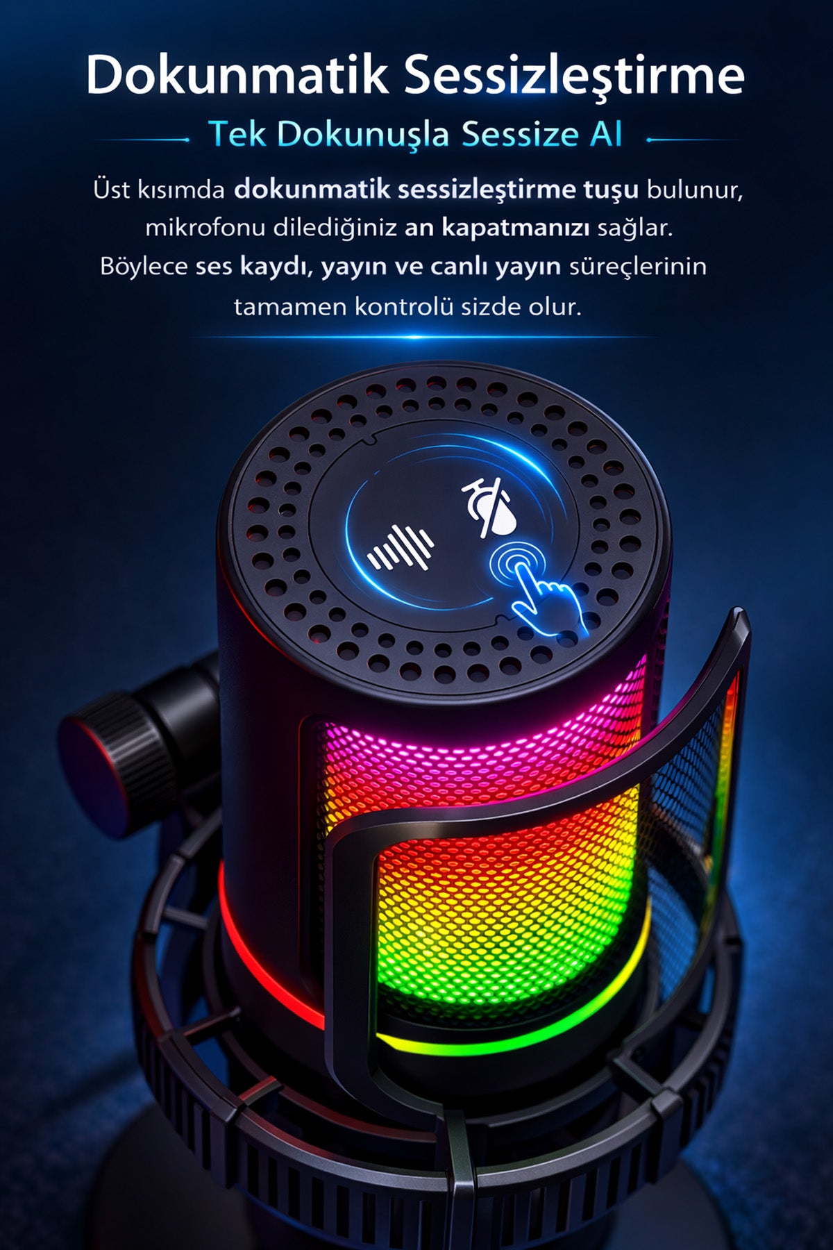 Condenser Yayıncı Mikrofonu Profesyonel RGB PC/PS4/PS5 Gamer Oyuncu Tiktok Youtube İnstagram Mikrofon