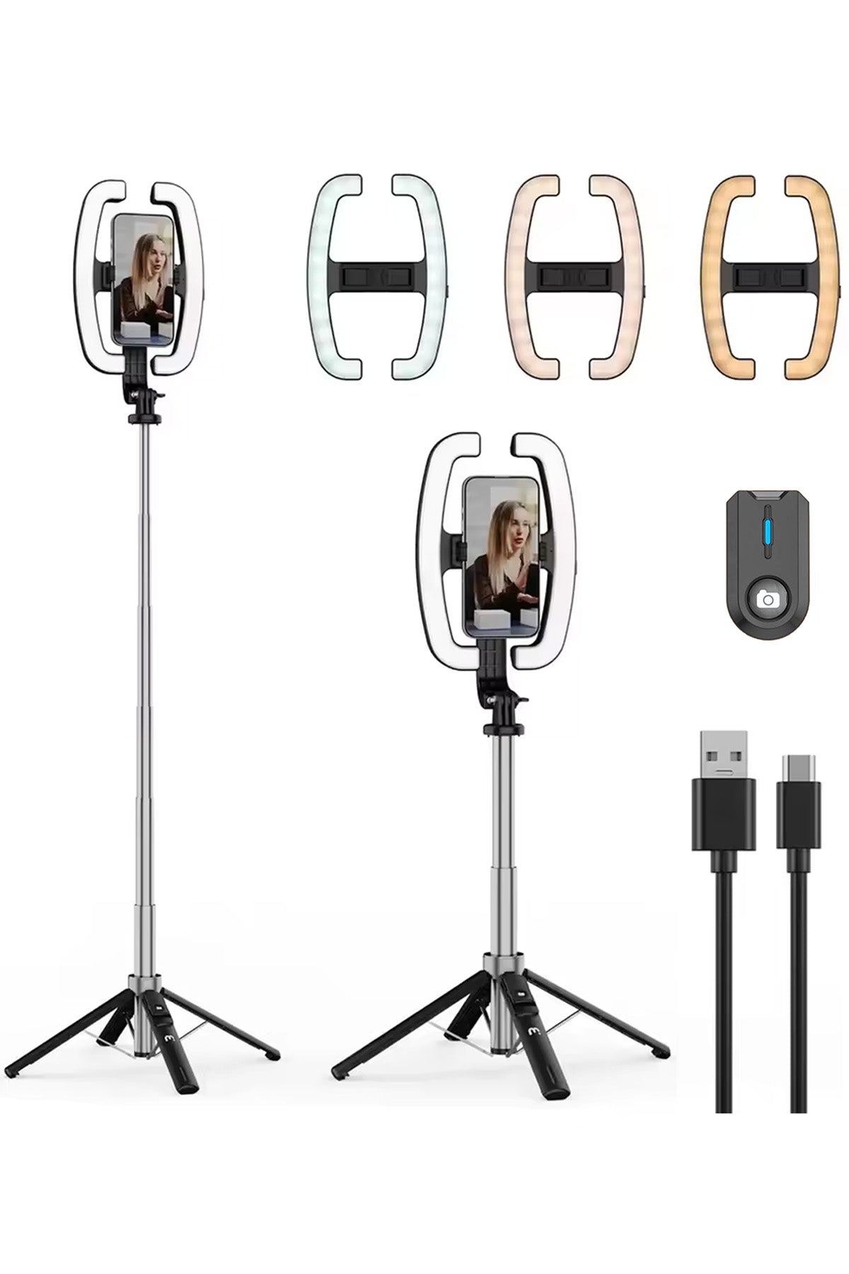 Monopod Tripod Led Işık Selfie Kumandalı Tripod 138cm Canlı Yayın Telefon Tutcusu