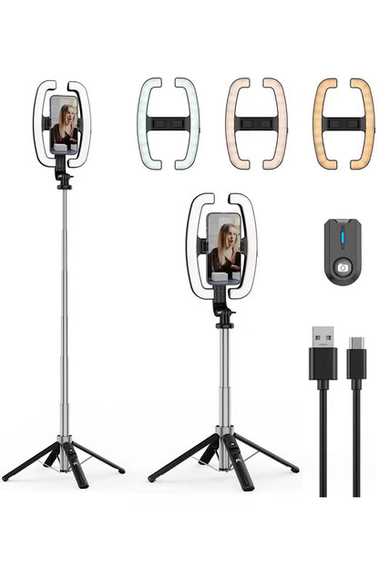 Monopod Tripod Led Işık Selfie Kumandalı Tripod 138cm Canlı Yayın Telefon Tutcusu