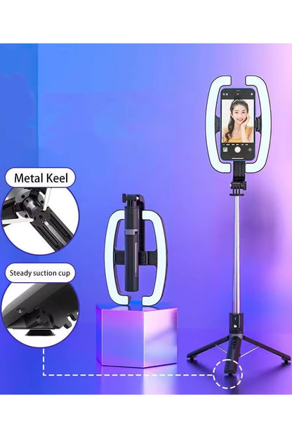 Monopod Tripod Led Işık Selfie Kumandalı Tripod 138cm Canlı Yayın Telefon Tutcusu