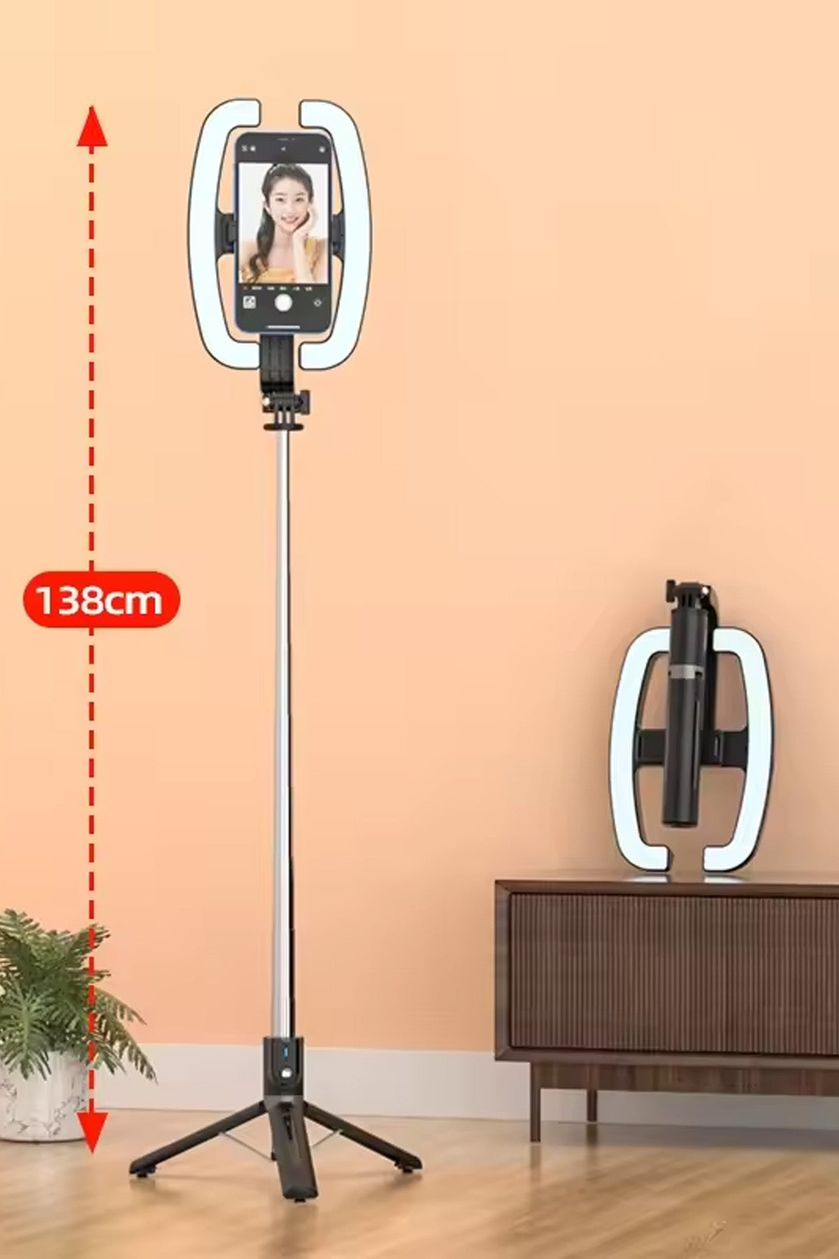 Monopod Tripod Led Işık Selfie Kumandalı Tripod 138cm Canlı Yayın Telefon Tutcusu