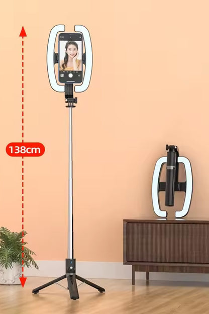 Monopod Tripod Led Işık Selfie Kumandalı Tripod 138cm Canlı Yayın Telefon Tutcusu