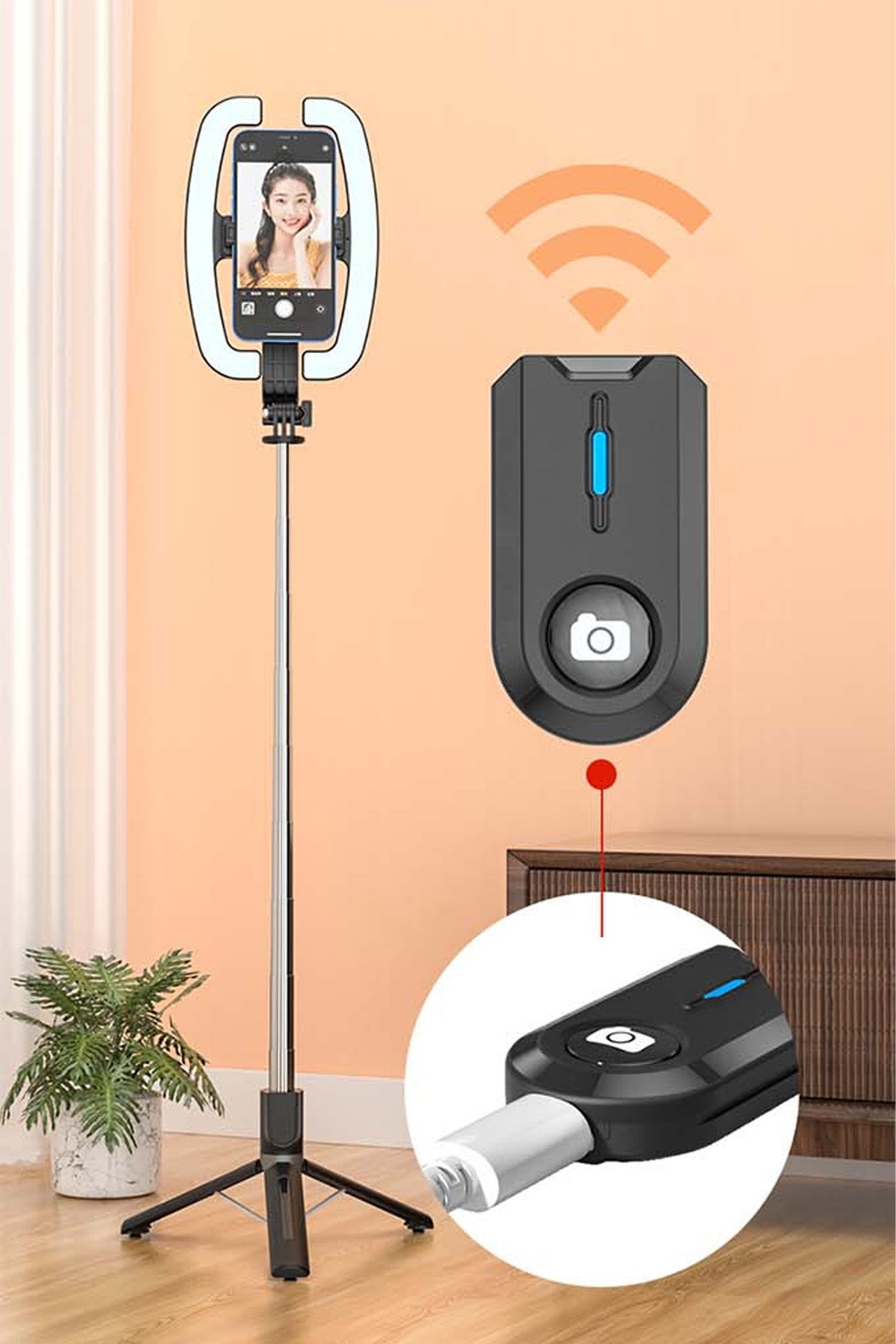 Monopod Tripod Led Işık Selfie Kumandalı Tripod 138cm Canlı Yayın Telefon Tutcusu