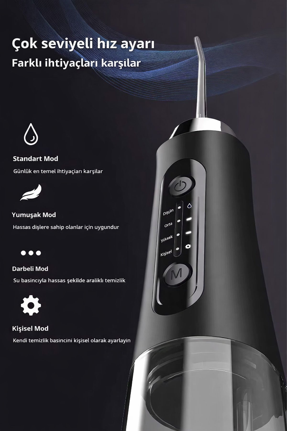 Şarjlı Ağız Duşu Diş Bakım Cihazı 4 Modlu Diş Arası Temizleyici 320ML 5 Başlıklı 1500 mAh Kablosuz