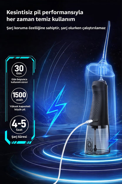 Şarjlı Ağız Duşu Diş Bakım Cihazı 4 Modlu Diş Arası Temizleyici 320ML 5 Başlıklı 1500 mAh Kablosuz