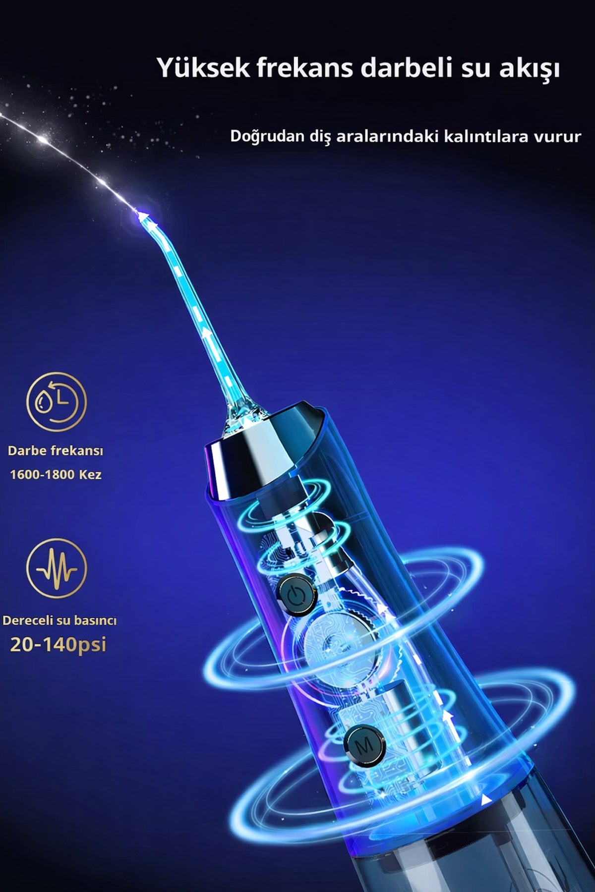 Şarjlı Ağız Duşu Diş Bakım Cihazı 4 Modlu Diş Arası Temizleyici 320ML 5 Başlıklı 1500 mAh Kablosuz