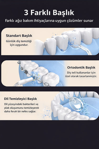 Şarjlı Ağız Duşu Diş Bakım Cihazı 4 Modlu Diş Arası Temizleyici 320ML 5 Başlıklı 1500 mAh Kablosuz