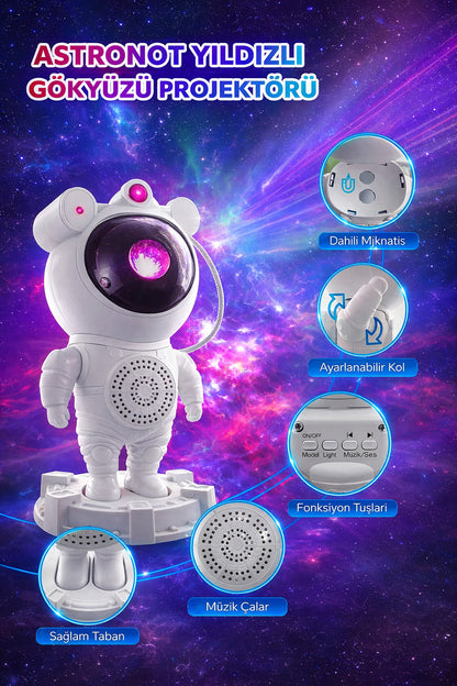 Astronot Star Galaxy Projektör Gece Lambası Bluetooth Hoparlör Uzay Galaksi Yıldız Animasyon Kumandalı