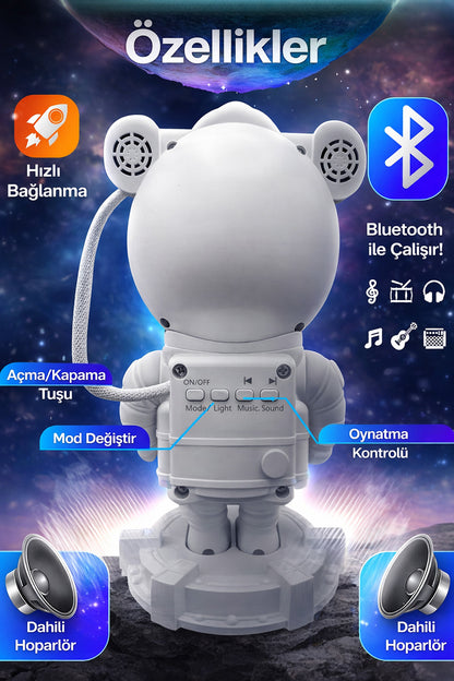 Astronot Star Galaxy Projektör Gece Lambası Bluetooth Hoparlör Uzay Galaksi Yıldız Animasyon Kumandalı