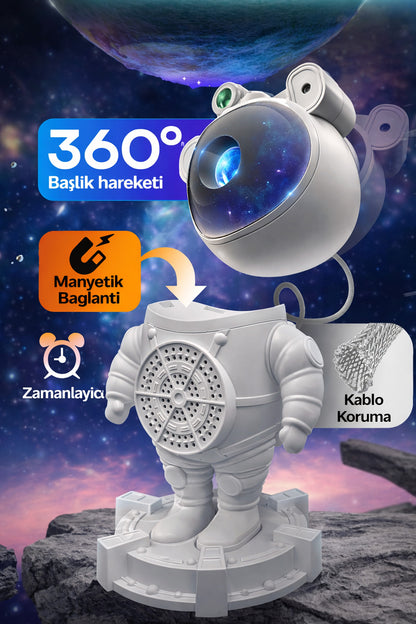 Astronot Star Galaxy Projektör Gece Lambası Bluetooth Hoparlör Uzay Galaksi Yıldız Animasyon Kumandalı