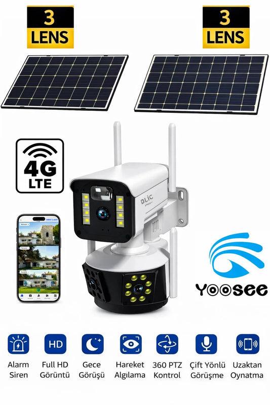 SIM Kartlı Kamera 4G Çift Panelli Akıllı IP Güvenlik Kamerası Gece Görüşlü BLM-93