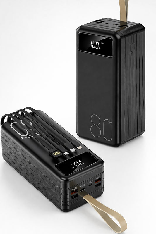 80.000mAh Powerbank Kamp Led Işıklı Kendinden Kablolu Powerbank 4xUsb-1TypeC-1Lightning Giriş