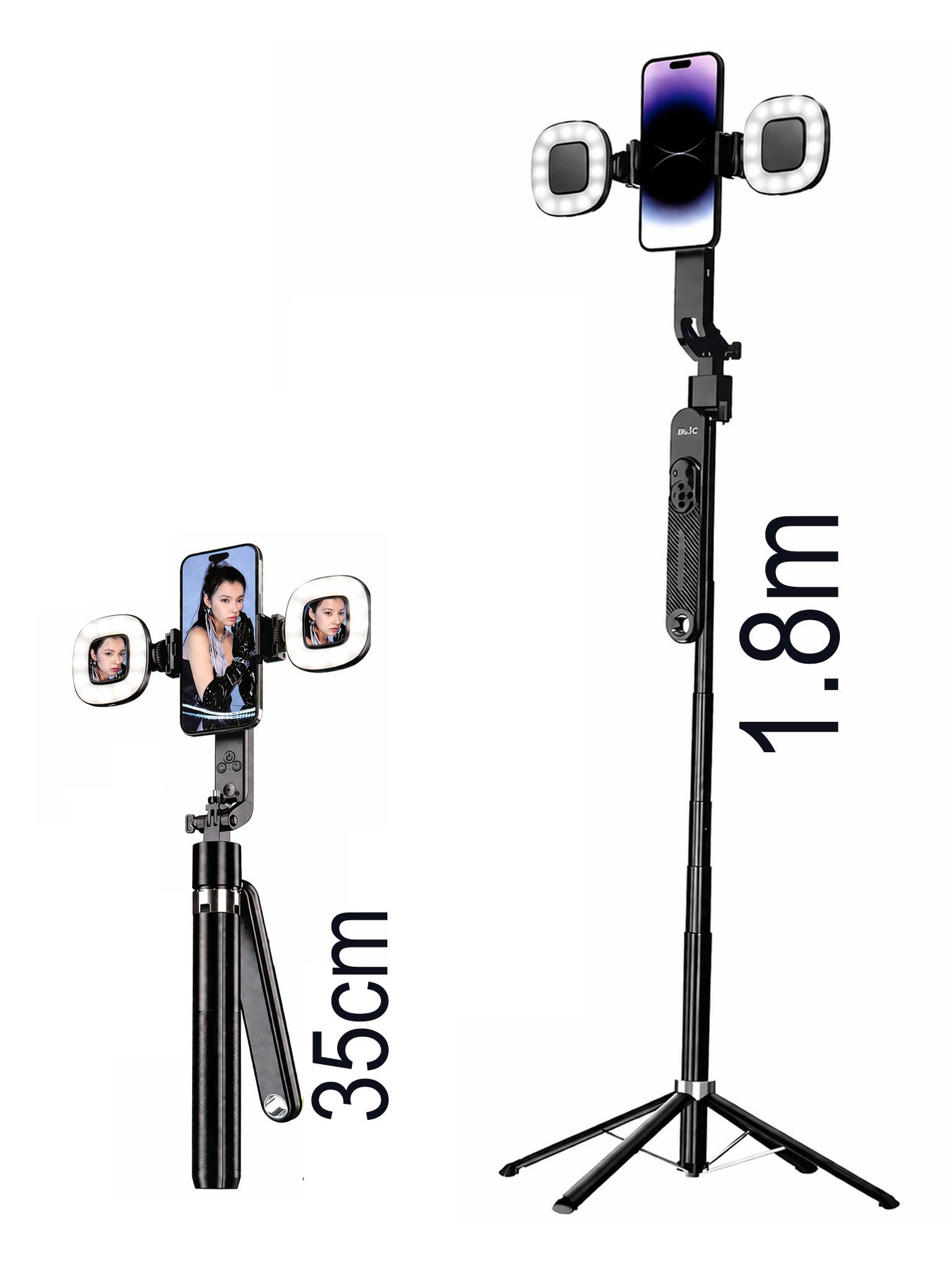 Yüz Takip Özellikli Gimbal Tripod Şarjlı Çift Led Işık Ayna Kumanda Uzun 1.8m Selfie Çubuğu Telefon Tutucu