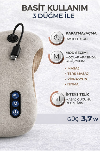 Şarjlı Boyun Masaj Yastığı 3 Modlu Taşınabilir Isıtmalı Masaj U-Şekli Yastık