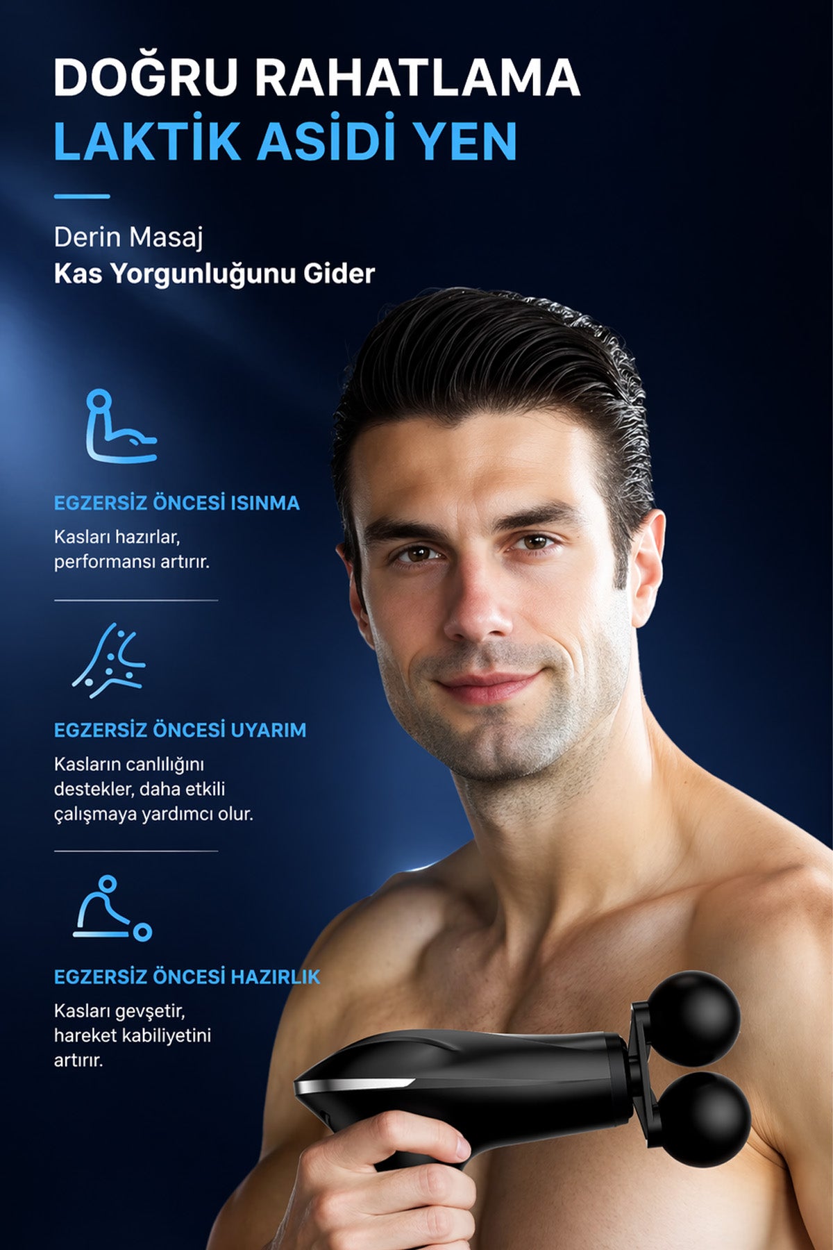 Çift Başlıklı Derin Doku Masaj Aleti 3200RPM Titreşimli Şarjlı Masaj Tabancası 6 Titreşim Modu