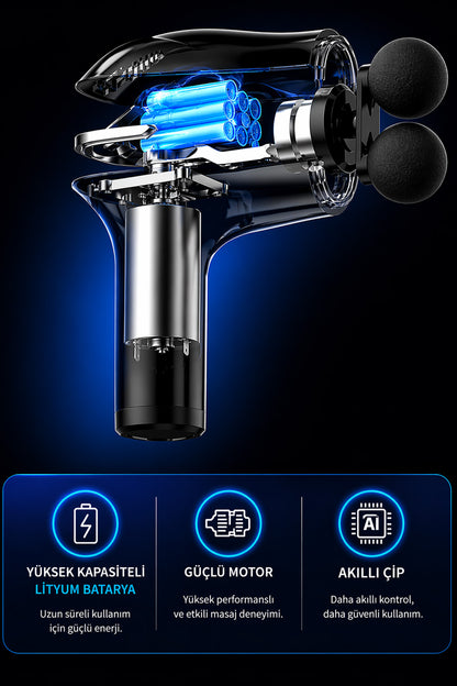 Çift Başlıklı Derin Doku Masaj Aleti 3200RPM Titreşimli Şarjlı Masaj Tabancası 6 Titreşim Modu
