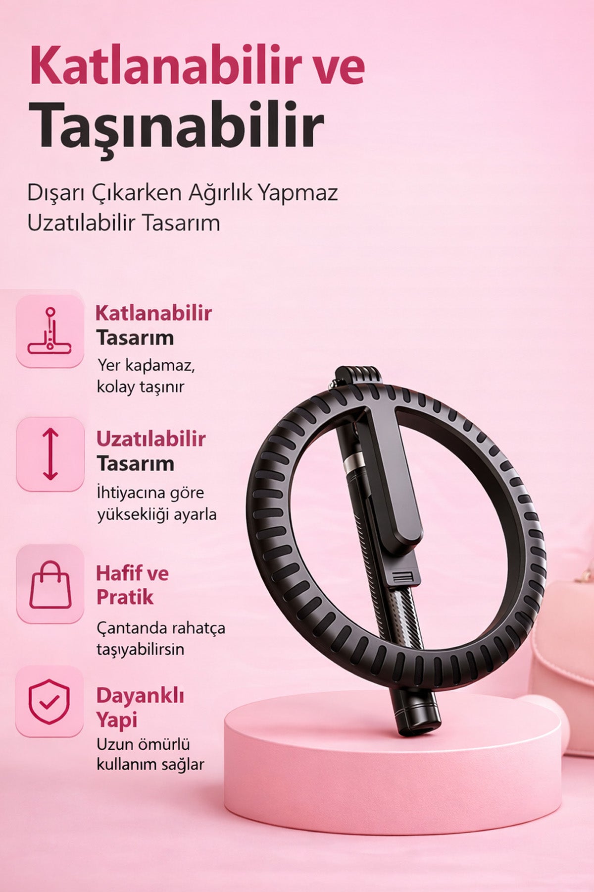 RGB Halka Işık Uzun Tripod Selfie Çubuğu 1.9m-1200 mAh Şarjlı Kumandalı Ring Light Telefon Tutucu
