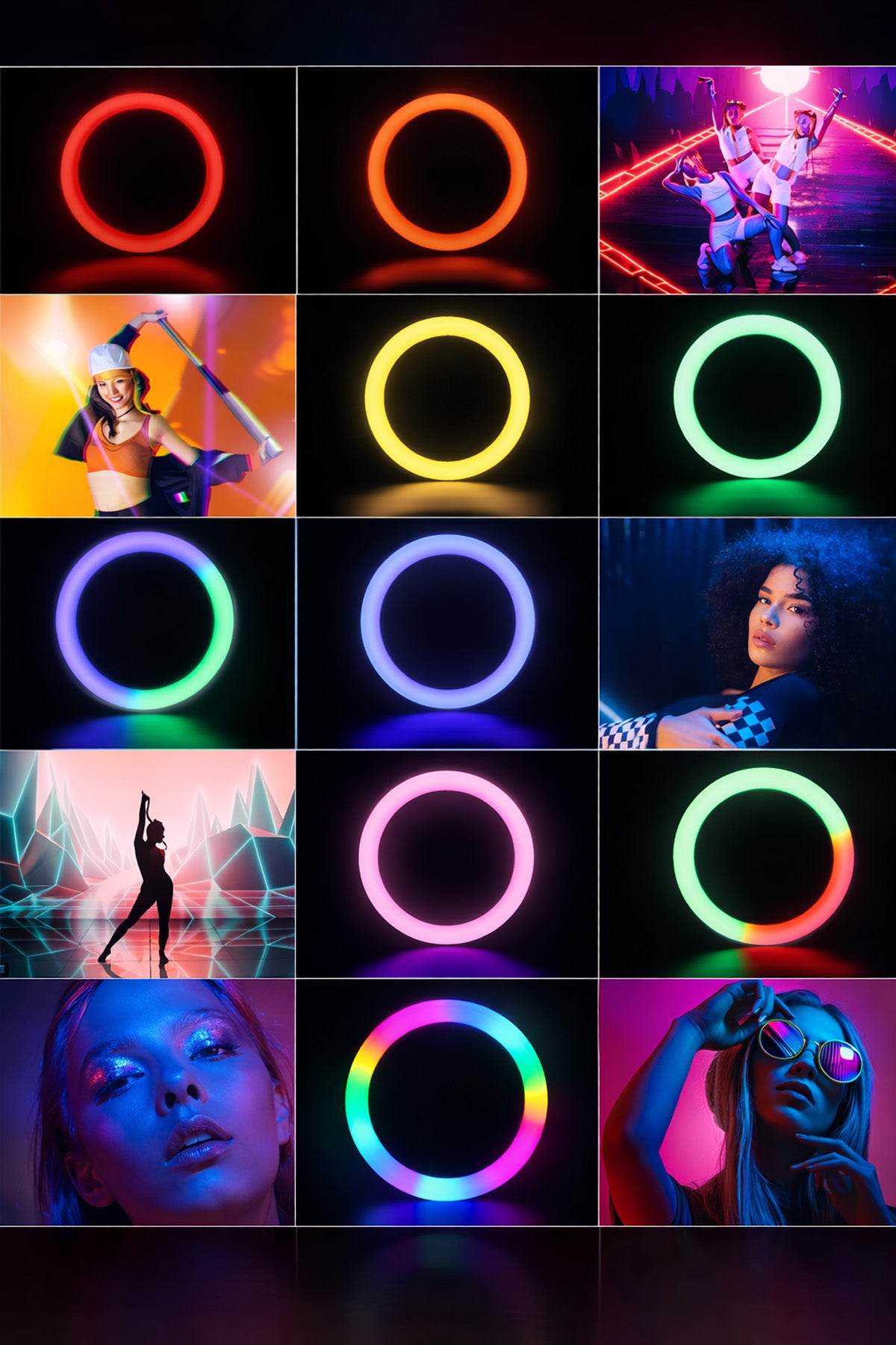RGB Halka Işık Uzun Tripod Selfie Çubuğu 1.9m-1200 mAh Şarjlı Kumandalı Ring Light Telefon Tutucu