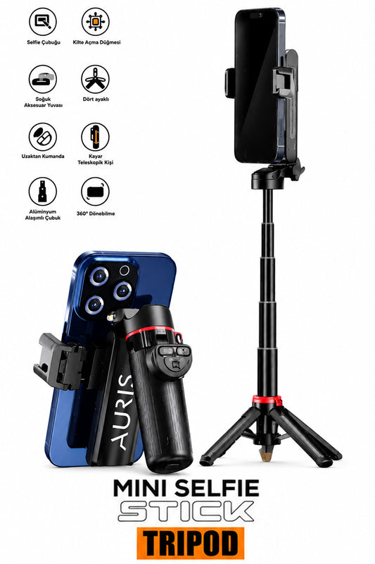 Selfie Stick Tripod Mini Bluetooth Uzaktan Kumandalı Telefon Standı Masaüstü Telefon Tutucu Çantaboy