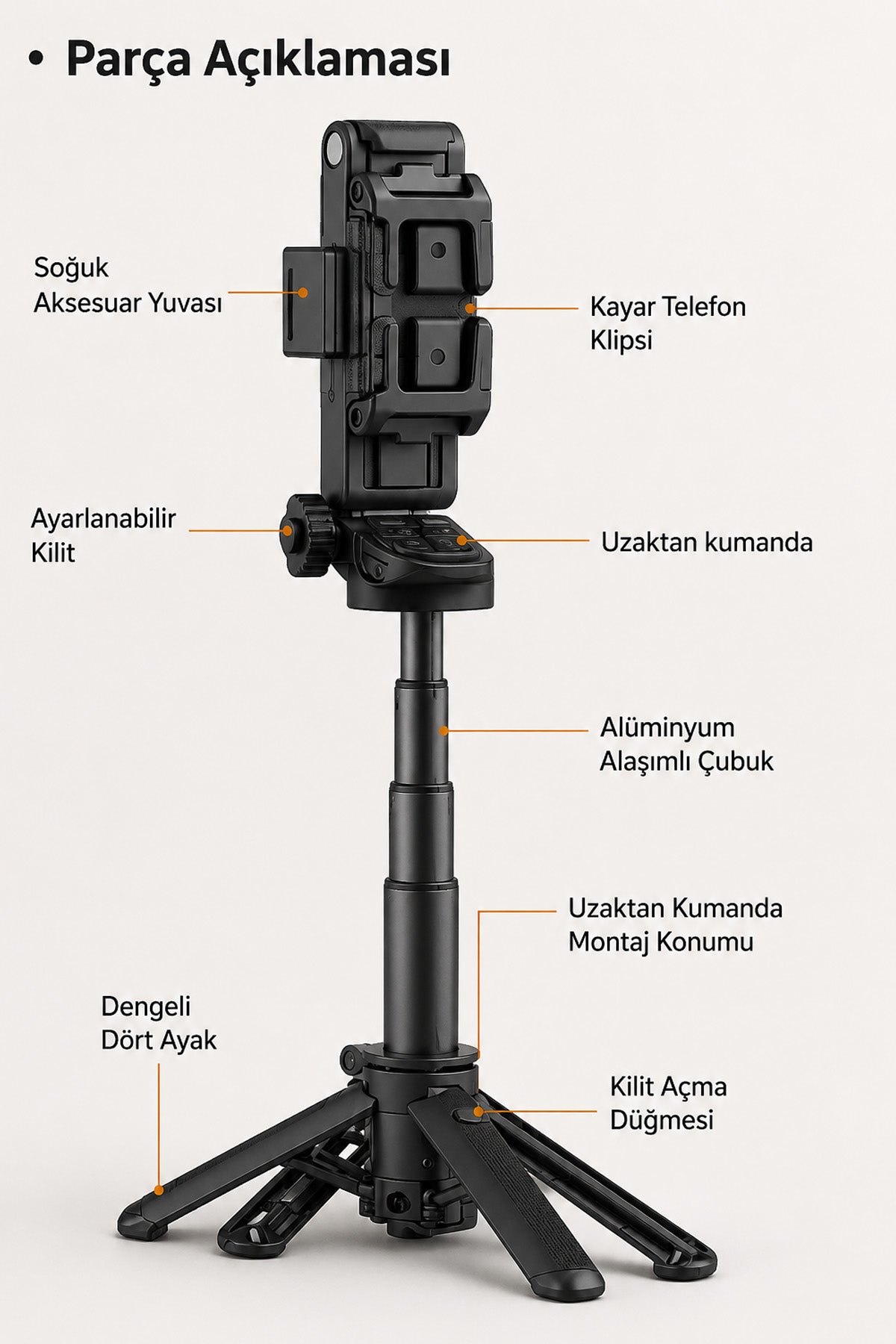 Selfie Stick Tripod Mini Bluetooth Uzaktan Kumandalı Telefon Standı Masaüstü Telefon Tutucu Çantaboy
