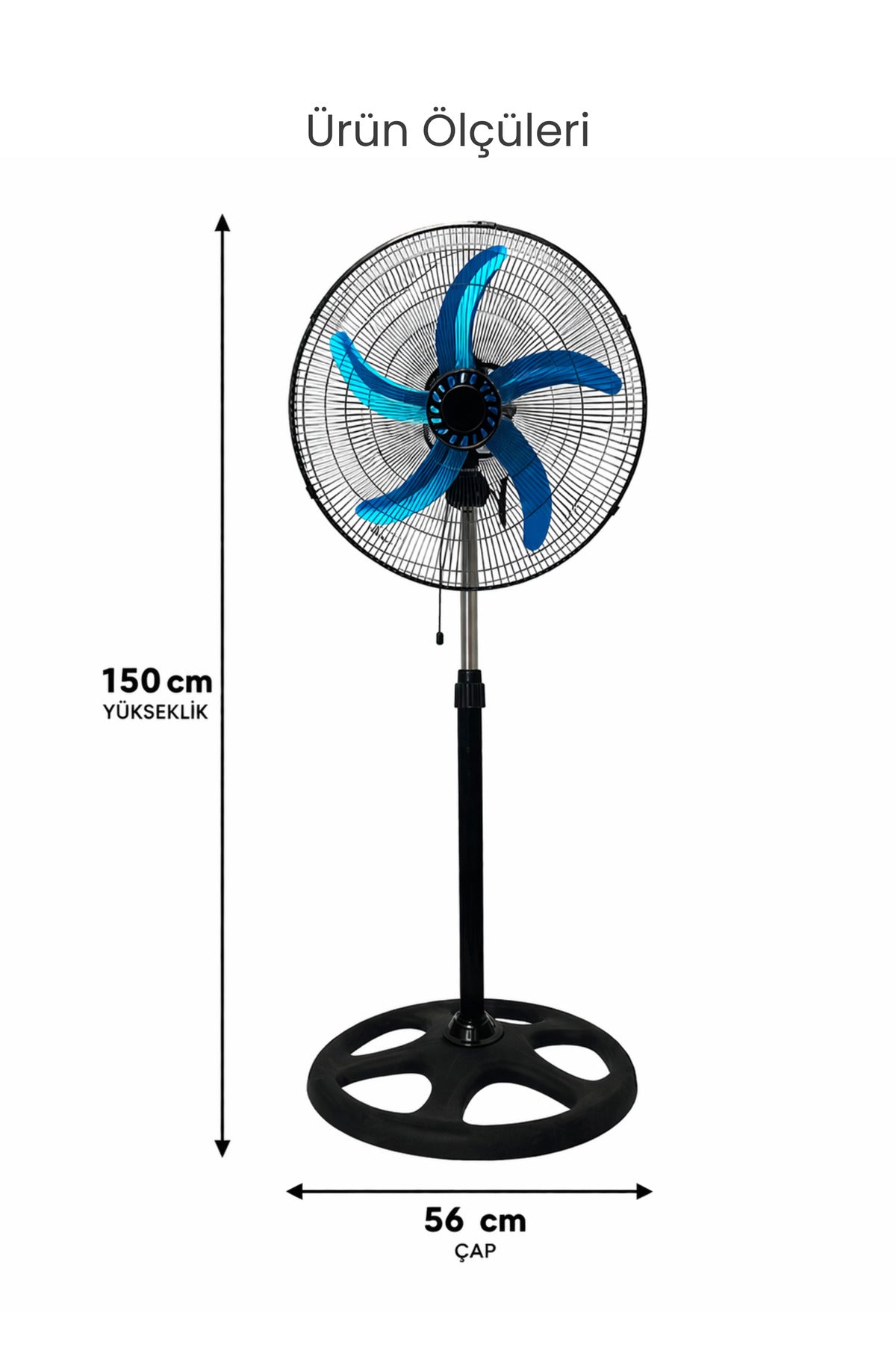 Sanayi Tipi 80W Güçlü Vantilatör 56cm Isı Yalıtımlı Motor 5 Pervaneli MPIA VT10 Ev Ofis Ayaklı Fan