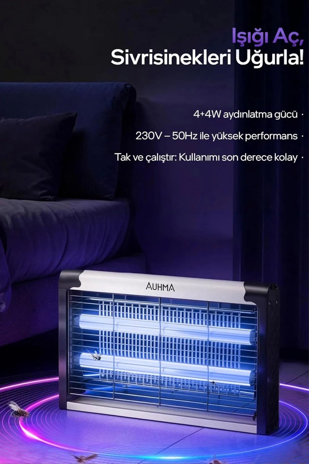 Elektrikli Sineklik Sivrisinek Yakalama Cihazı Sinek Tuzağı 4+4W AUHMA AQM01 Çift Ampullü