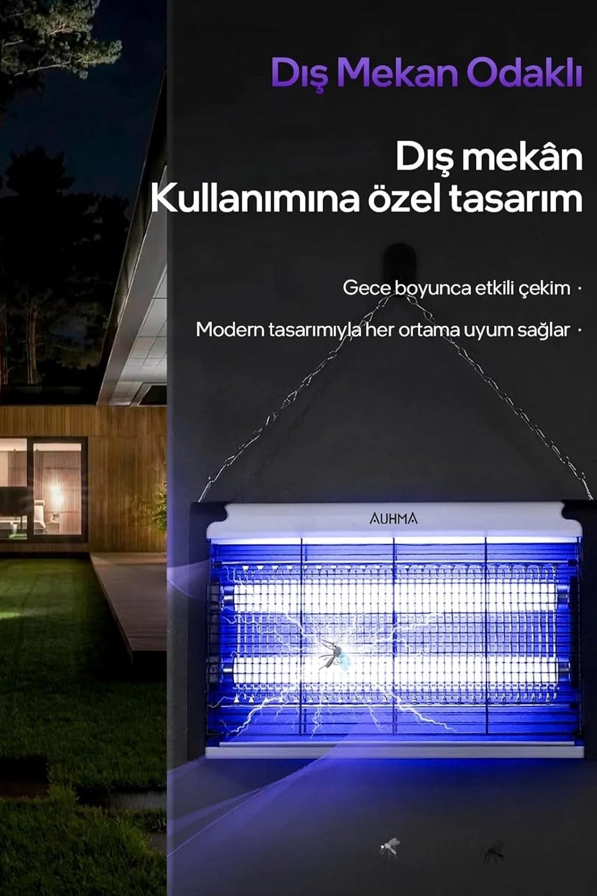 Elektrikli Sineklik Sivrisinek Yakalama Cihazı Sinek Tuzağı 4+4W AUHMA AQM01 Çift Ampullü