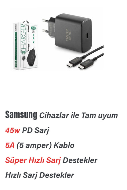Samsung Galaxy Tab S10 - Tab S10 Ultra - Plus -  S10 FE ile Uyumlu Şarj Aleti 45W Süper Hızlı Şarj
