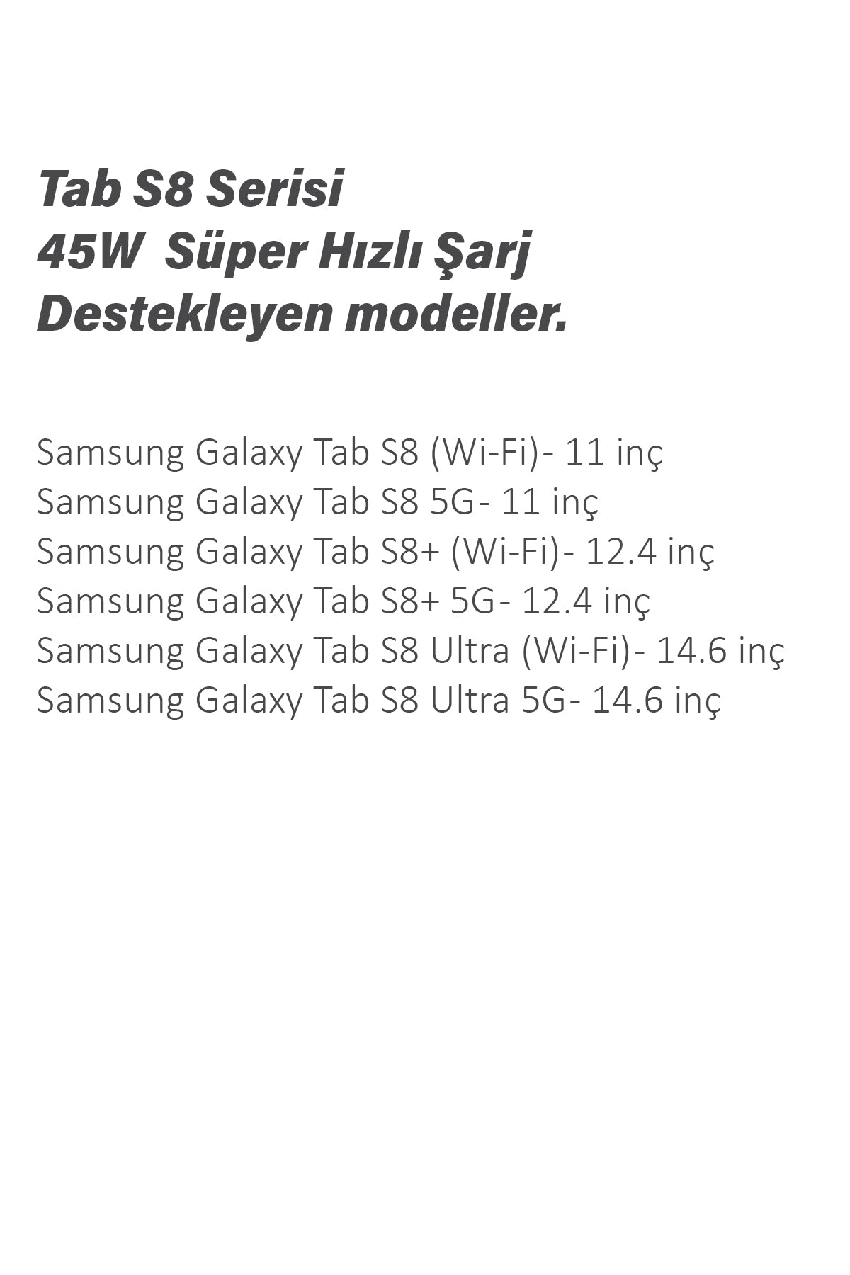 Samsung Galaxy Tab S9 - Tab S9 Ultra - Plus - 5G- Wifi ile Uyumlu Şarj Aleti 45W Süper Hızlı Şarj