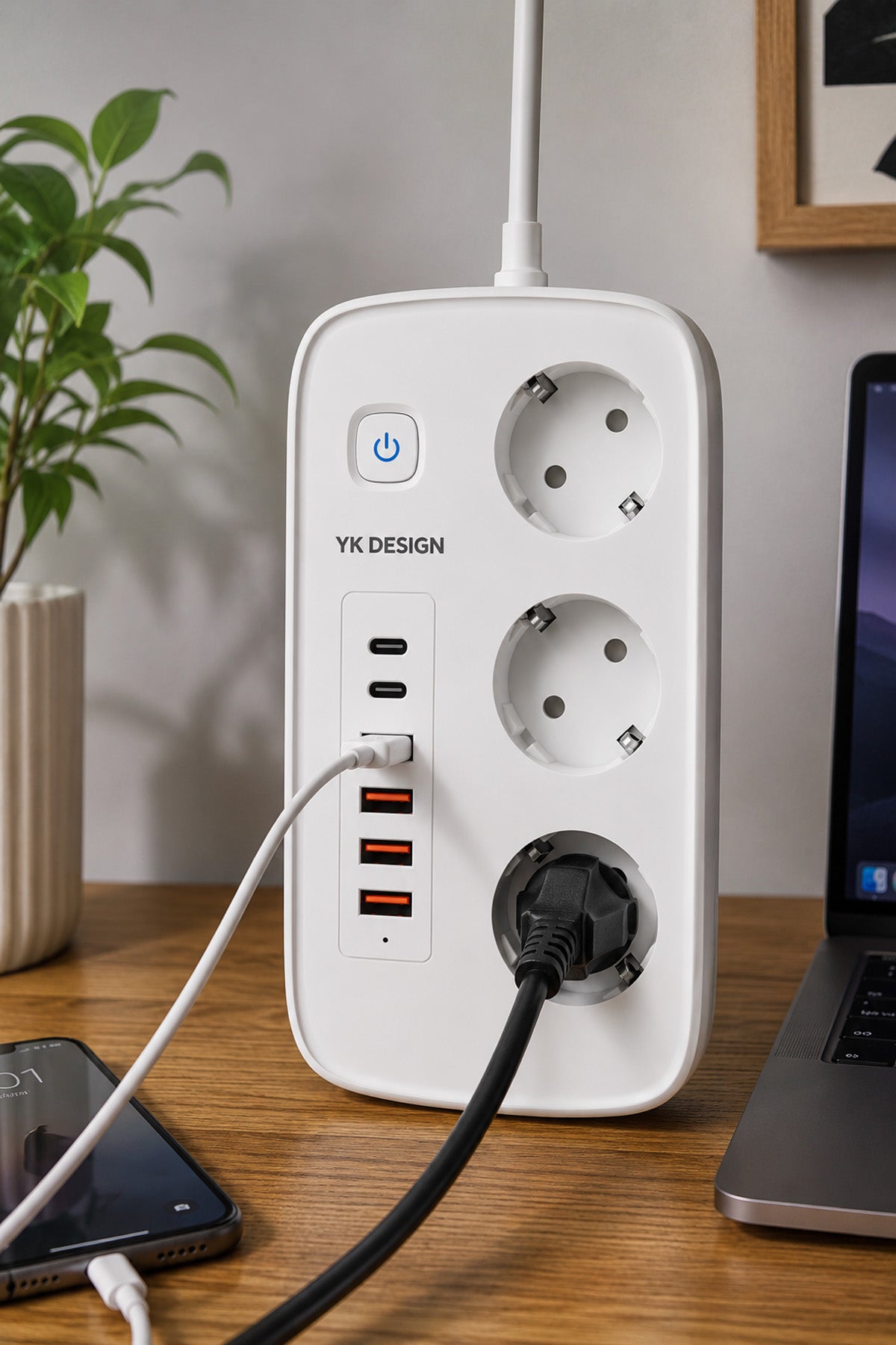 3'lü Priz 2 metre Kablolu - 4 USB - 2 Type-C Grup Priz Çoklayıcı Çocuk Koruma Priz 2m Kablo 2500W