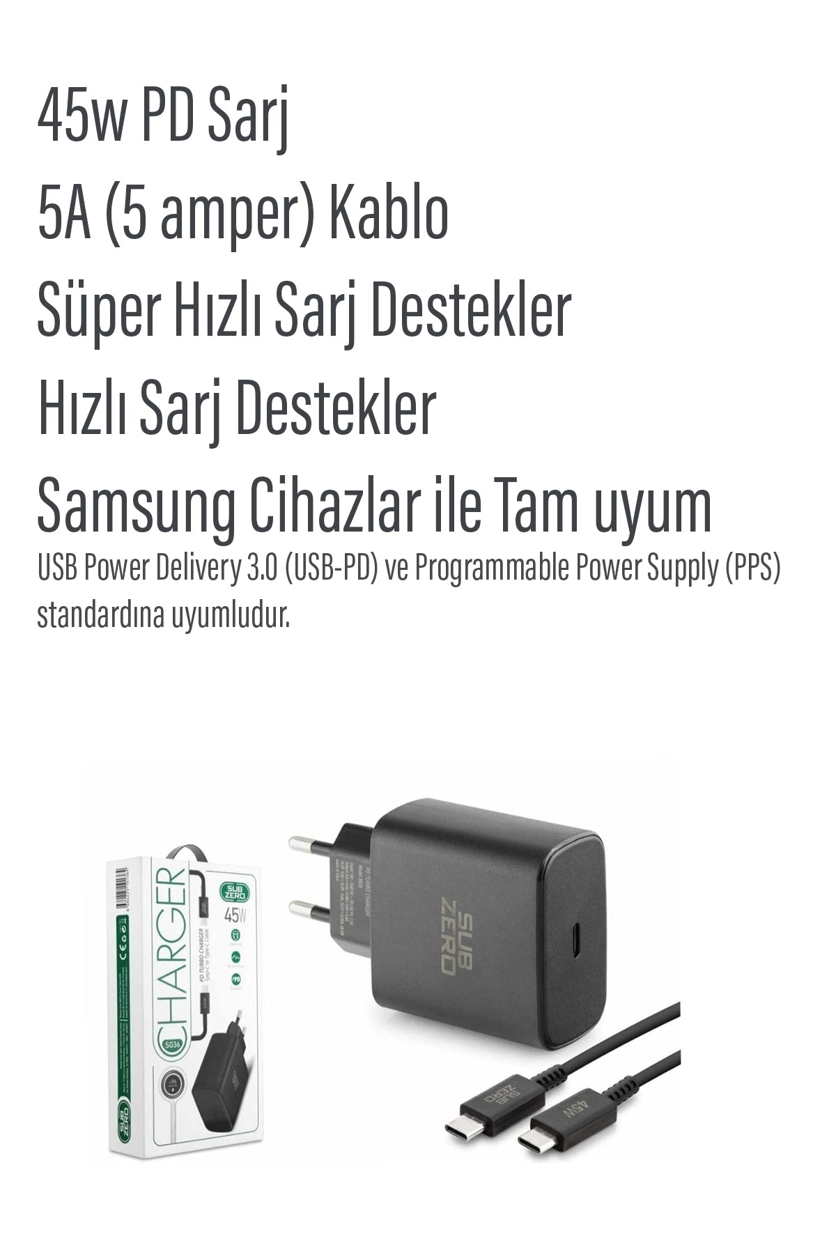 Samsung Galaxy Tab S7 / Fe / Plus / 5G / Wifi ile Uyumlu Şarj Aleti 45W Süper Hızlı Şarj