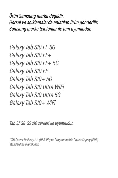 Samsung Galaxy Tab S10 - Tab S10 Ultra - Plus -  S10 FE ile Uyumlu Şarj Aleti 45W Süper Hızlı Şarj