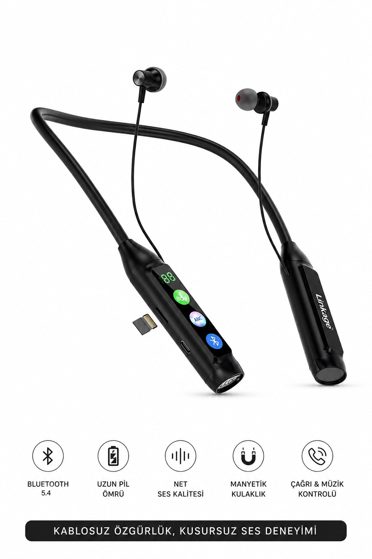 Boyun Bantlı Ultra HD Bluetooth Kablosuz Kulaklık | Type-C | Dijital Ekran | TF Kart | 2800 mAh 600 Saat