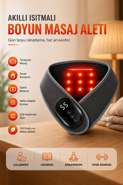 Isıtmalı Boyun Masaj Aleti 5 Isı Kademe Titreşimli Masaj Terapi Kas Rahatlatıcı 1800mAh Auhma AMG41