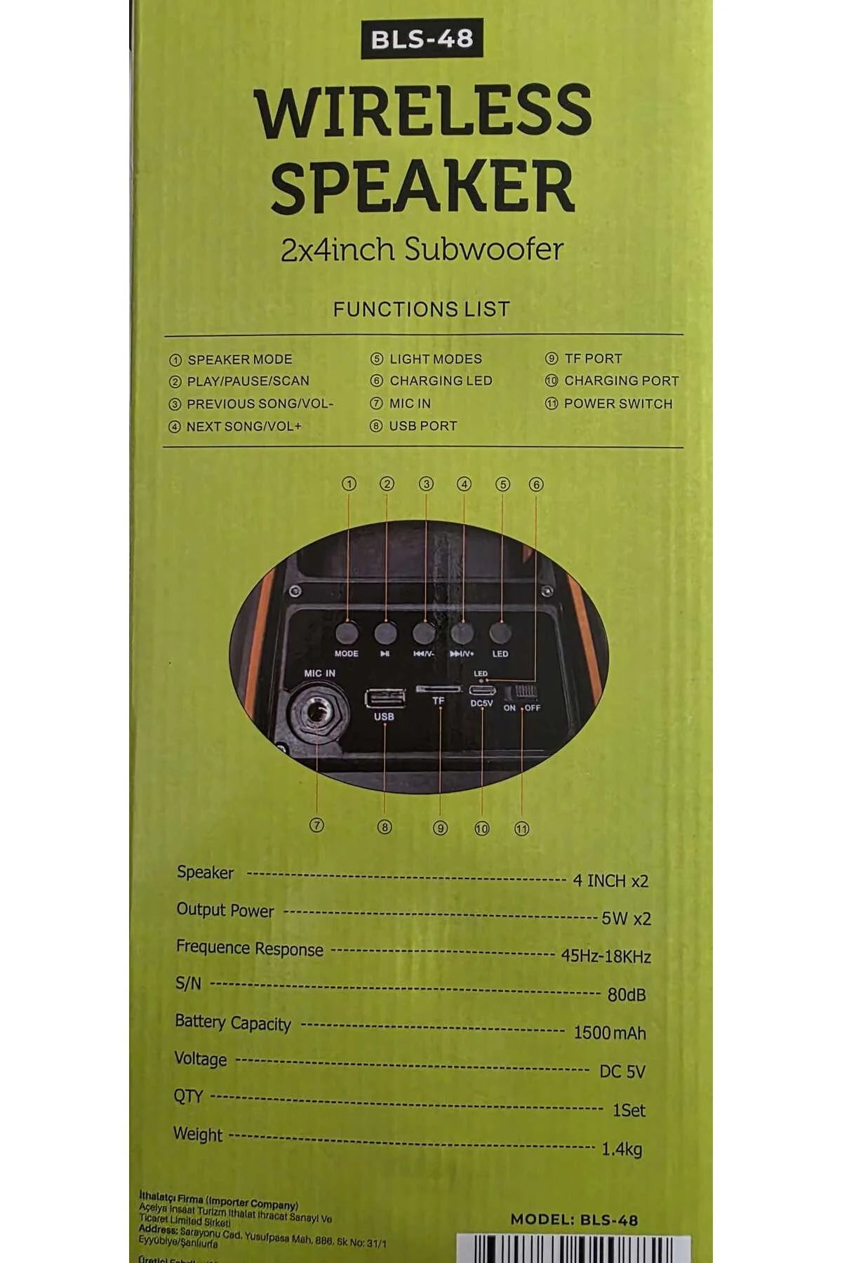 Bluetooth Hoparlör 10W Speaker TWS Kablolu Karaoke Mikrofon 2x4inç RGB Işıklı 1500mAh Batarya BLS-48