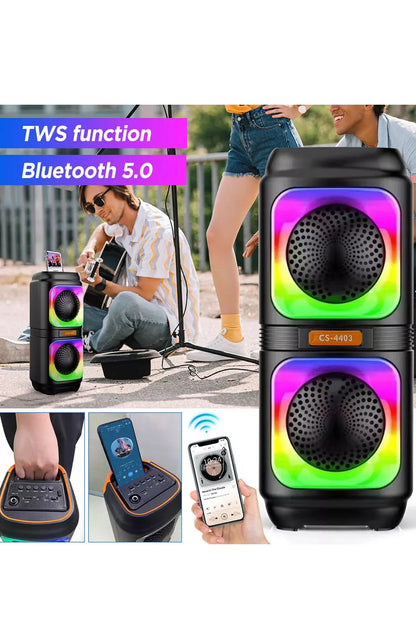 Bluetooth Hoparlör 10W Speaker TWS Kablolu Karaoke Mikrofon 2x4inç RGB Işıklı 1500mAh Batarya BLS-48