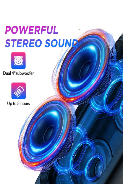 Bluetooth Hoparlör 10W Speaker TWS Kablolu Karaoke Mikrofon 2x4inç RGB Işıklı 1500mAh Batarya BLS-48
