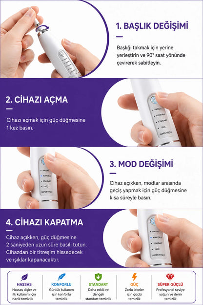 Diş Taşı Temizleme Cihazı Şarjlı Diş Fırçası Sonik Ultrasonik Akıllı Diş Taşı Temizleyici 5 Mod IPX8